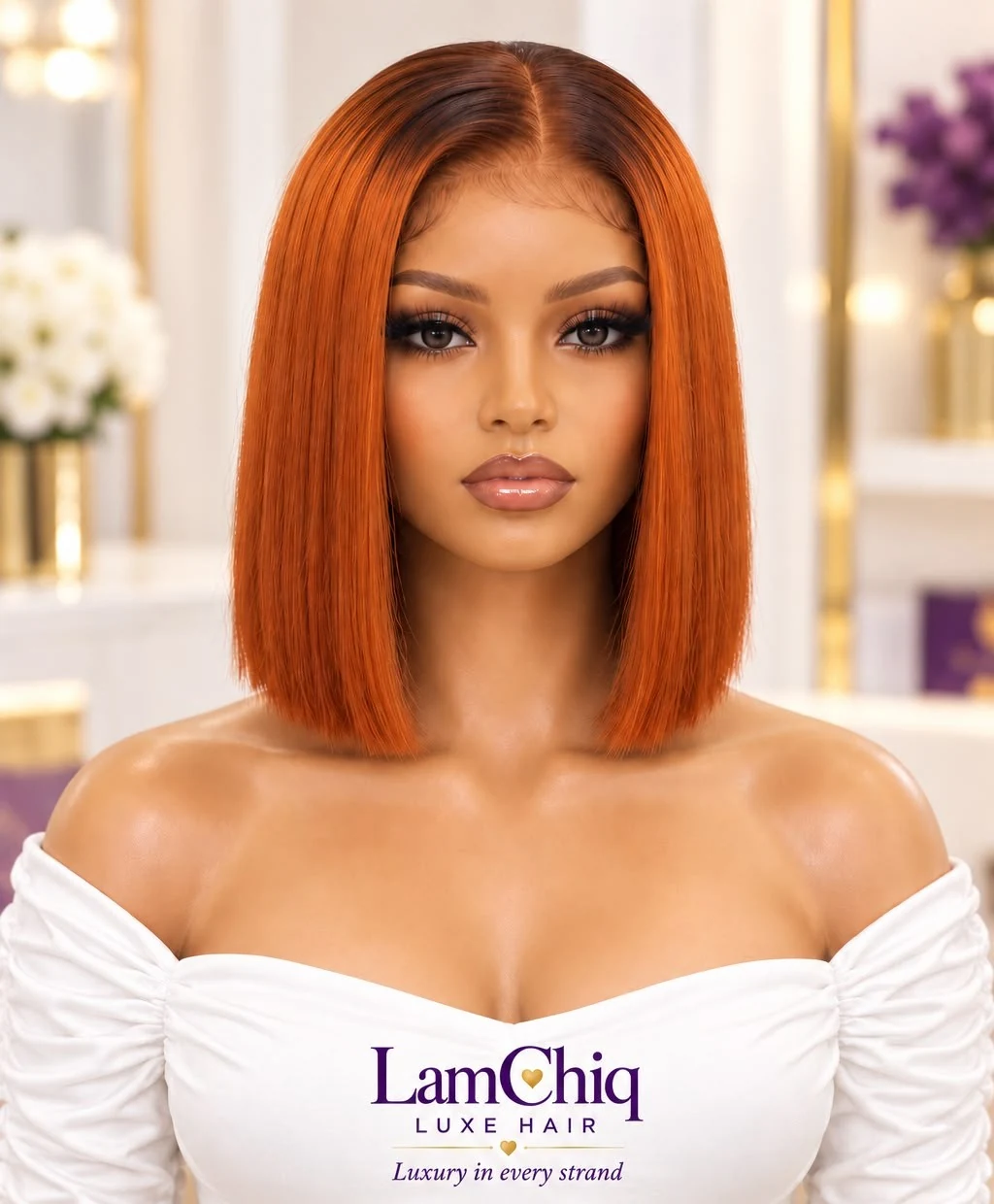 Ginger bone-straight bob in a supplied LamChiq product image